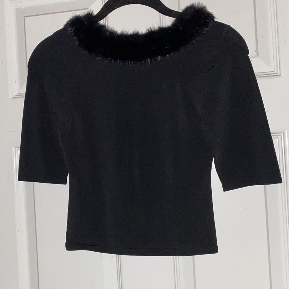 Rampage Rabbit Fur Collar Black Knit Cropped Top Medium